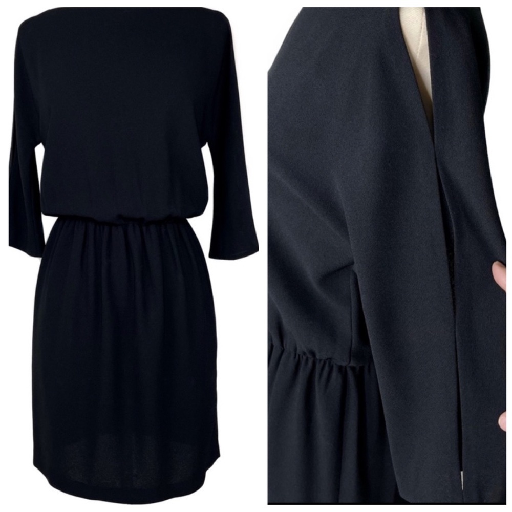 Zara Black Dress Three Quarter Sleeve Elastic Waist Size S